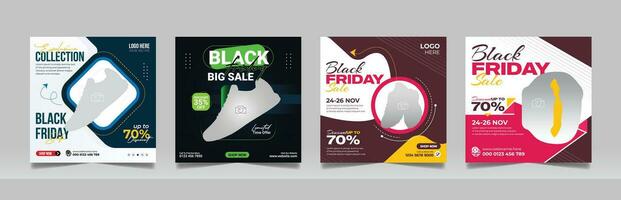 Black Friday discount sale banner product marketing social media post square flyer template set vector