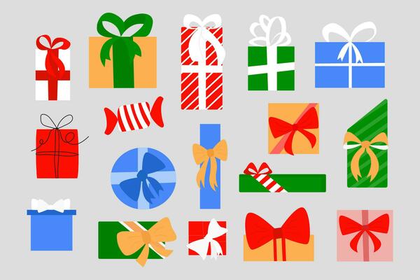 Winter colorful cartoon Christmas tree vector set. Vector illustration