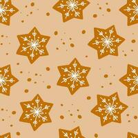 Seamless pattern cookies gingerbread in shape of star and snowflake with sugar glazed in a cartoon style. Homemade dessert. Vector illustration