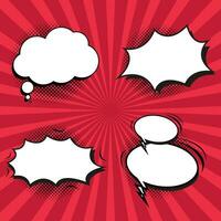 Group of retro comic speech bubble on halftone red background design. Four Spacing bubble discount concept banner templates design vector