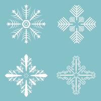 conjunto de 4 4 copos de nieve, invierno conjunto de blanco copos de nieve aislado en ligero azul antecedentes. copo de nieve iconos copos de nieve colección para diseño Navidad vector, ilustración vector