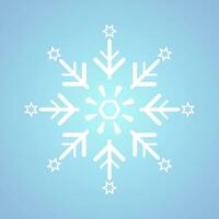 un blanco geométrico minimalista copo de nieve elemento y icono y blanco copo de nieve para invierno, primavera y Navidad elementos en aislado azul antecedentes vector