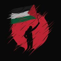 Silhouette of person holding palestine flag with abstract moon background. Suitable for t-shirt design vector