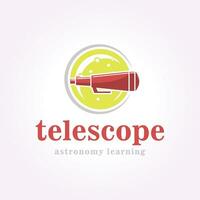 emblem telescope logo with supermoon background, badge of scope nautical illustration design vector