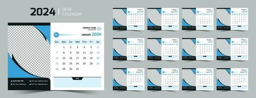 Modern desk calendar 2024, Office calendar 2024, Week Starts on Sunday, Corporate template design for annual calendar 2024. vector