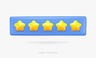 Five stars 3d icon. Feedback rating in the form of stars. Customers evaluate the product, service. Vector illustration