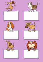 dibujos animados perros y cachorros con blanco tarjetas diseño conjunto vector