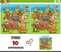 differences activity with cartoon playful dogs animal characters vector