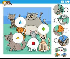 match the pieces educational activity with cartoon cats vector
