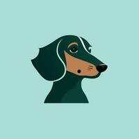 Profile of a dog's head in flat style. Portrait of a hunting dog on a turquoise background, vector illustration.