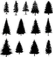 Set Of Pine Trees Silhouette Vector Pine tree