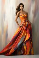 A Beautiful Woman in a Stylish trendy Dress. Ai Generated photo