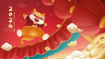 Spring Festival background design a lovely dragon falling from the sky vector