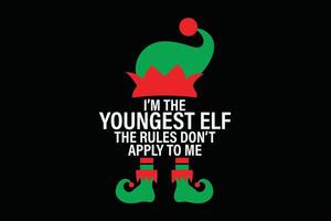 I'm The Youngest Elf The Rules Don't Apply To Me Funny Christmas Shirt Design vector