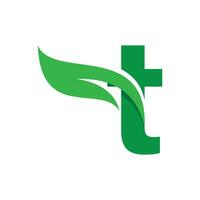 T Initial letter with green leaf logo vector