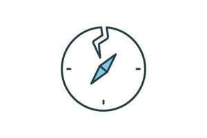 broken compass icon.  confusion in navigation or decision-making. flat line icon style. simple vector design editable