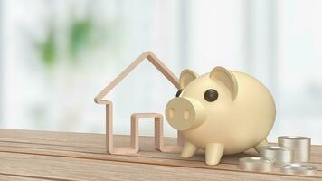 el cerdito banco y casa para ganar o ahorro dinero concepto 3d representación foto