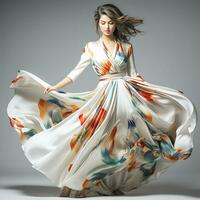 A Beautiful Woman in a Stylish Wrap Dress. Ai Generated photo