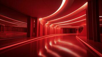 AI generated Empty red futuristic tunnel. Technology Design. photo