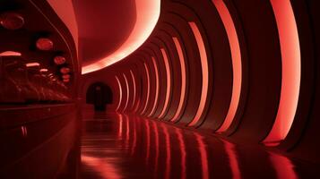 AI generated Empty red futuristic tunnel. Technology Design. photo