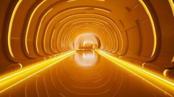 AI generated Empty yellow  tunnel. Technology futuristic background. photo