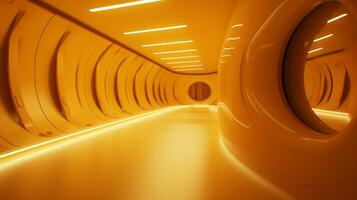 AI generated Empty yellow  tunnel. Technology futuristic background. photo