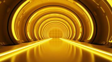 AI generated Empty yellow  tunnel. Technology futuristic background. photo