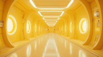 AI generated Empty yellow  tunnel. Technology futuristic background. photo