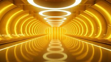 AI generated Empty yellow  tunnel. Technology futuristic background. photo