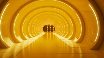 AI generated Empty yellow  tunnel. Technology futuristic background. photo