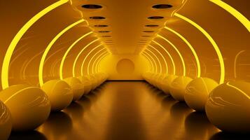 AI generated Empty yellow  tunnel. Technology futuristic background. photo