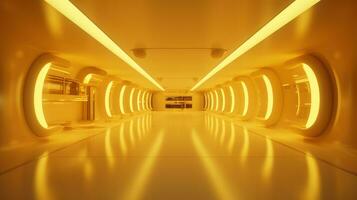 AI generated Empty yellow  tunnel. Technology futuristic background. photo