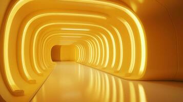 AI generated Empty yellow  tunnel. Technology futuristic background. photo