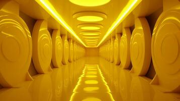 AI generated Empty yellow  tunnel. Technology futuristic background. photo