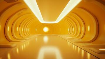 AI generated Empty yellow  tunnel. Technology futuristic background. photo