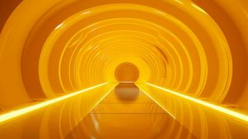 AI generated Empty yellow  tunnel. Technology futuristic background. photo