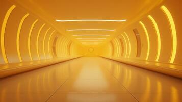 AI generated Empty yellow  tunnel. Technology futuristic background. photo