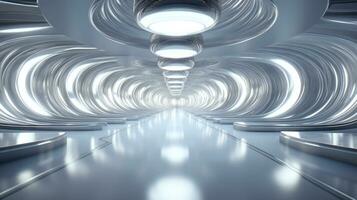 AI generated Empty silver tunnel. Technology futuristic background. photo