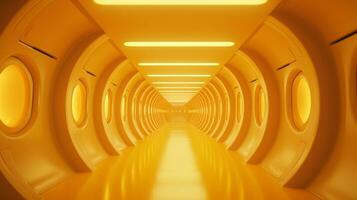 AI generated Empty yellow  tunnel. Technology futuristic background. photo