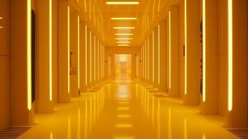 AI generated Empty yellow  tunnel. Technology futuristic background. photo