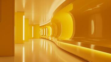 AI generated Empty yellow  tunnel. Technology futuristic background. photo