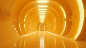 AI generated Empty yellow  tunnel. Technology futuristic background. photo