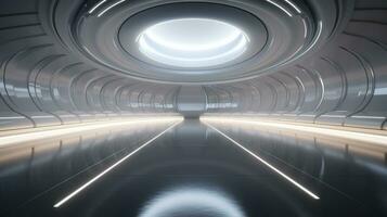 AI generated Empty silver tunnel. Technology futuristic background. photo