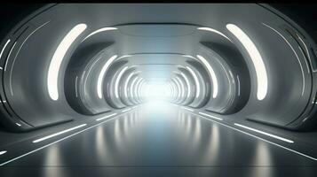 AI generated Empty silver tunnel. Technology futuristic background. photo