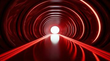 AI generated Empty red futuristic tunnel. Technology Design. photo