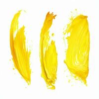 AI generated Elegant yellow mascara brush set on white background. Collection of grunge paint texture photo