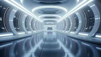 AI generated Empty silver tunnel. Technology futuristic background. photo