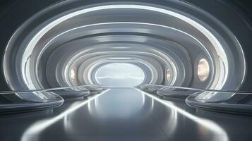 AI generated Empty silver tunnel. Technology futuristic background. photo