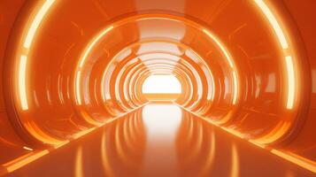 AI generated Empty orange futuristic tunnel. Technology Design. photo