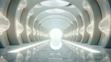 AI generated Empty marble futuristic tunnel. Technology Design. photo